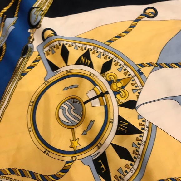 Designer Silk Scarf in Blue and Yellow​ - Picture 2 of 9